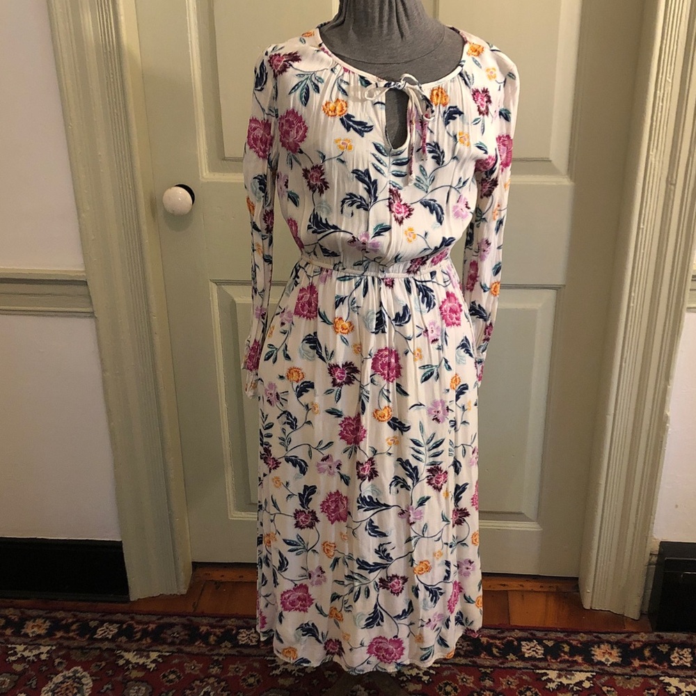 Old Navy White Maxi Dress with Pink Floral Print